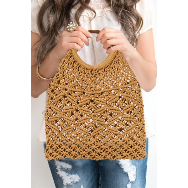 Khaki Bohemian Woven Crochet Handbag