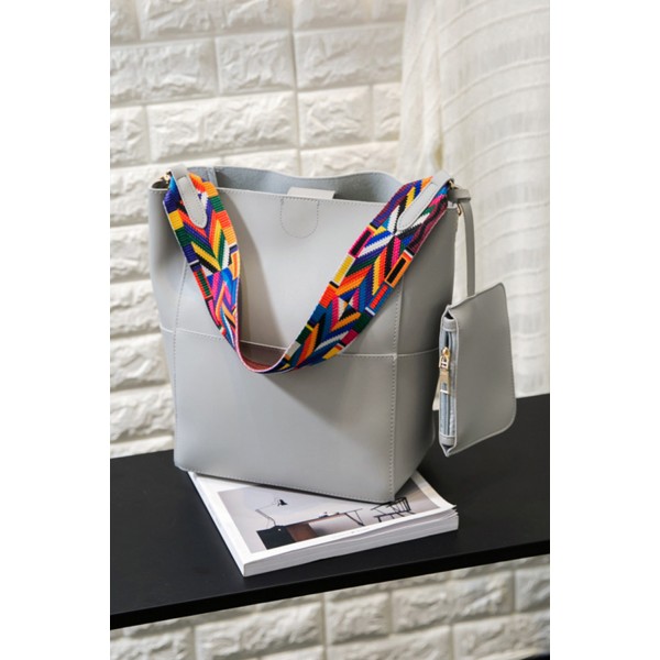 Gray Faux Leather Tote Bag with Matching Purse