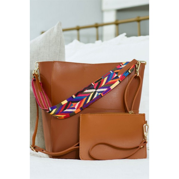 Brown Faux Leather Tote Bag with Matching Purse