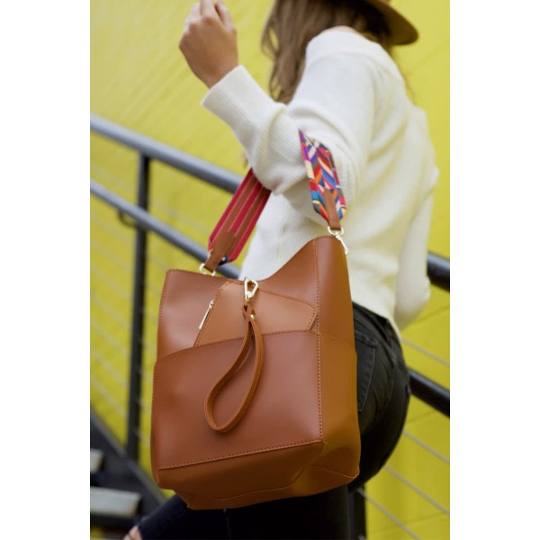 Brown Faux Leather Tote Bag with Matching Purse