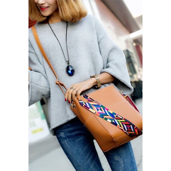 Brown Faux Leather Tote Bag with Matching Purse