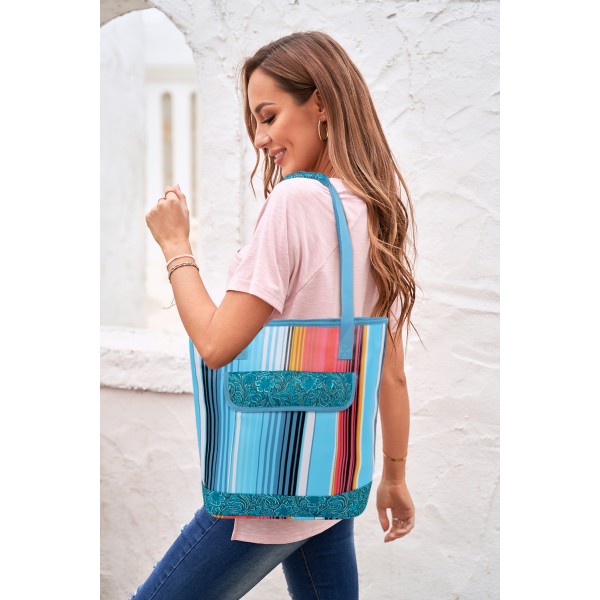 Floral Splicing Serape PU Tote Bag