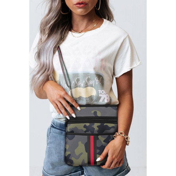 Camo Stripe Print Neoprene Crossbody Bag