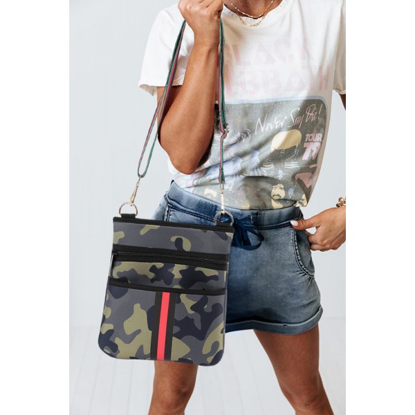 Camo Stripe Print Neoprene Crossbody Bag