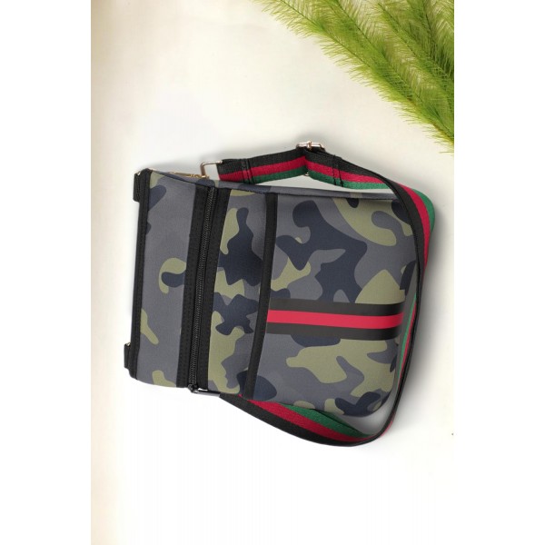 Camo Stripe Print Neoprene Crossbody Bag