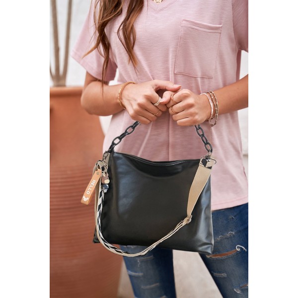Black Square PU Shoulder Bag with Chain