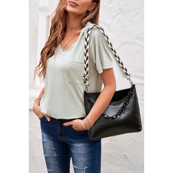 Black Square PU Shoulder Bag with Chain