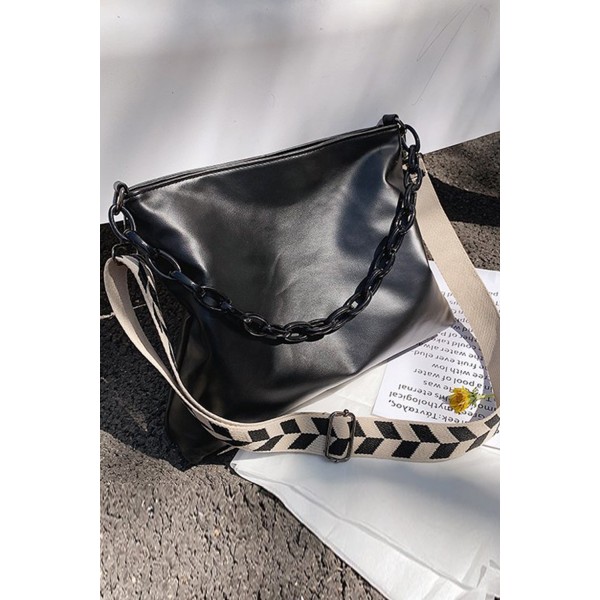 Black Square PU Shoulder Bag with Chain