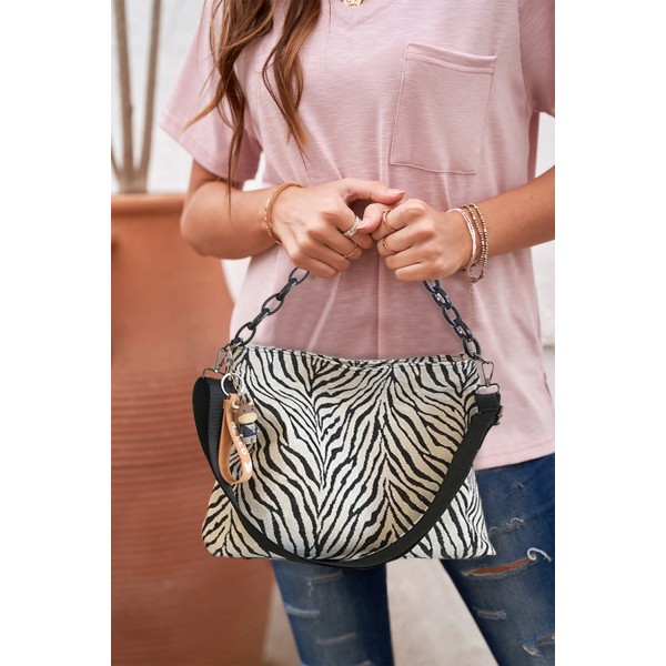 Square Printed PU Shoulder Bag with Chain