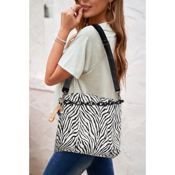 Square Printed PU Shoulder Bag with Chain