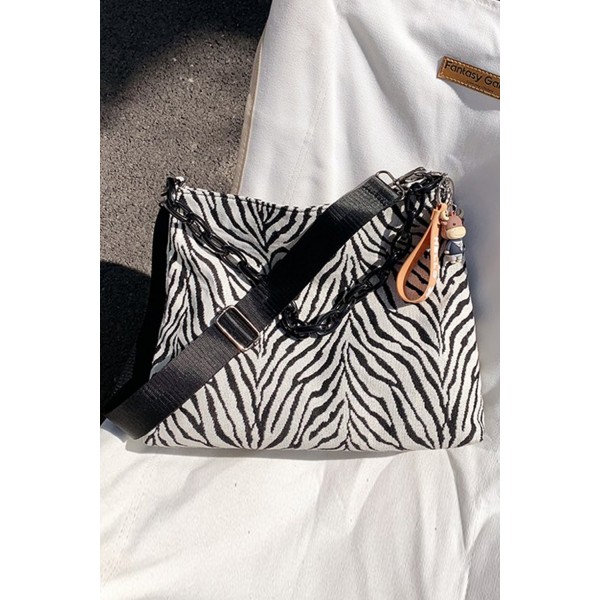 Square Printed PU Shoulder Bag with Chain