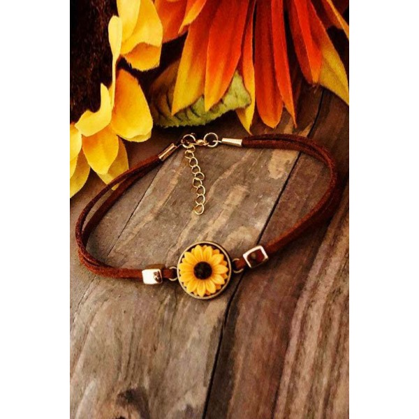 Vintage Sunflower Leather Bracelet