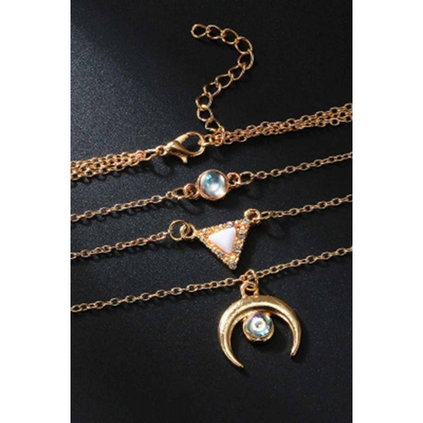 Moon Geometric Clear Crystal Stone Chain Chokers Necklace