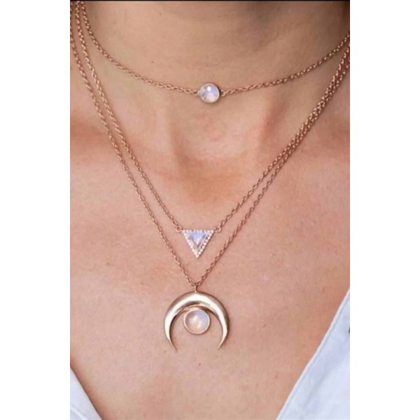 Moon Geometric Clear Crystal Stone Chain Chokers Necklace