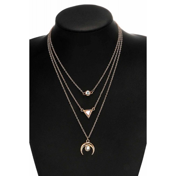 Moon Geometric Clear Crystal Stone Chain Chokers Necklace