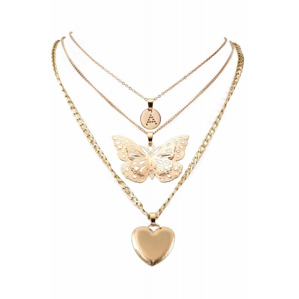 Heart Butterfly Letter Pendant Necklace