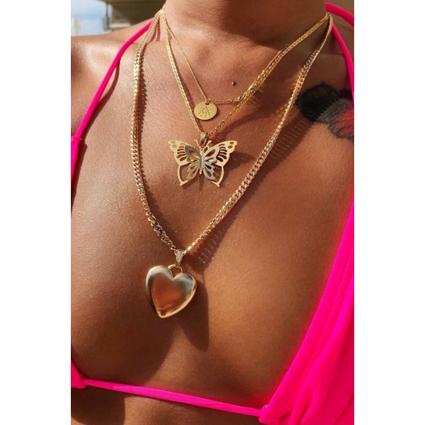 Heart Butterfly Letter Pendant Necklace