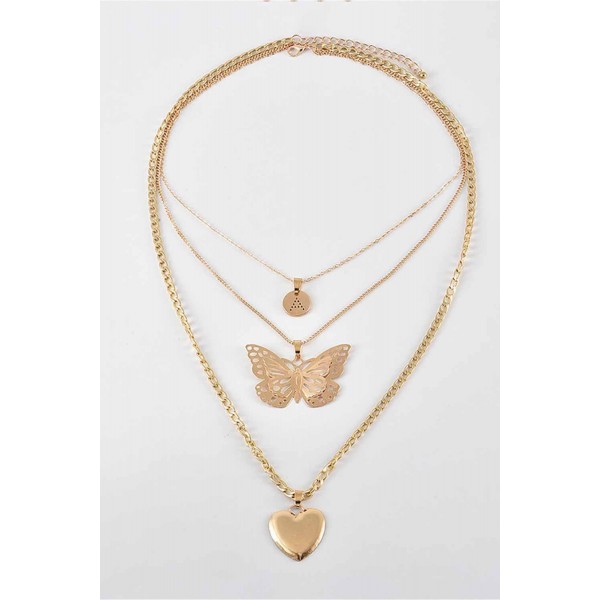 Heart Butterfly Letter Pendant Necklace