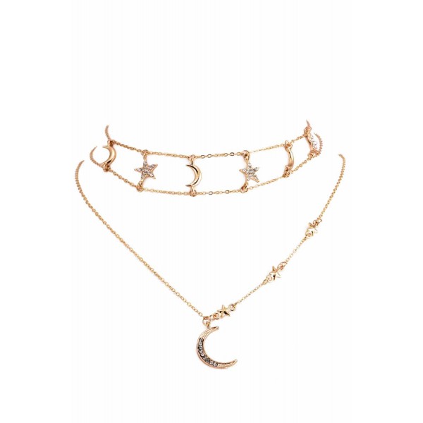 Tiered Stars Moon Pendant Necklace