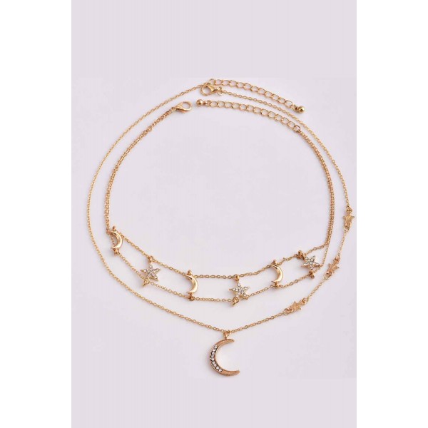 Tiered Stars Moon Pendant Necklace