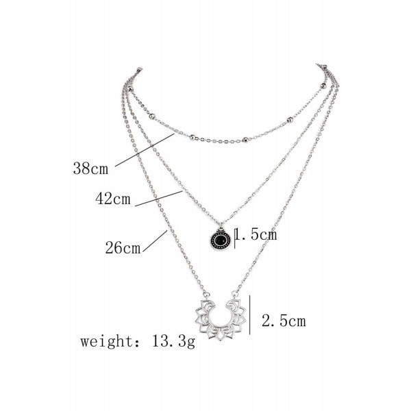 Silvery Layered Lotus Pendant Beaded Necklace
