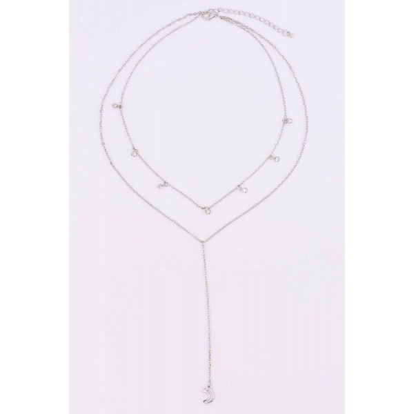 Studded Moon Pattern Link Necklace