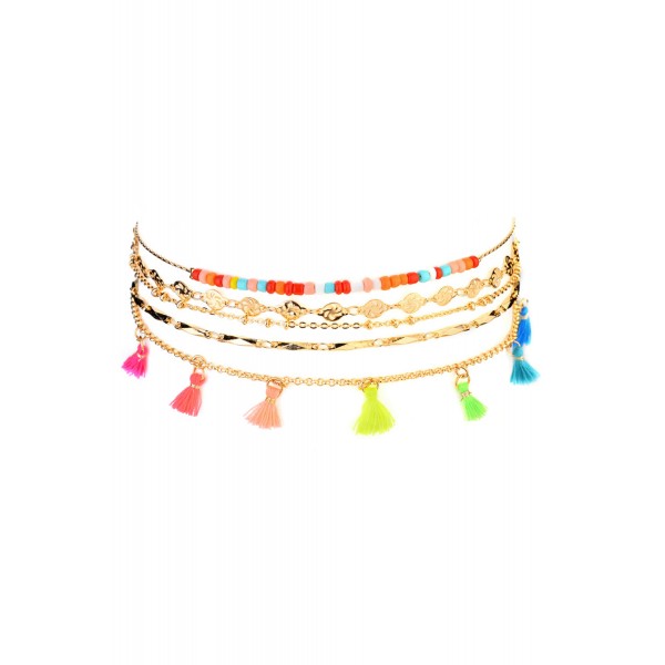 5Pcs Bohemian Colorful Tassel Beading Pendant Necklace