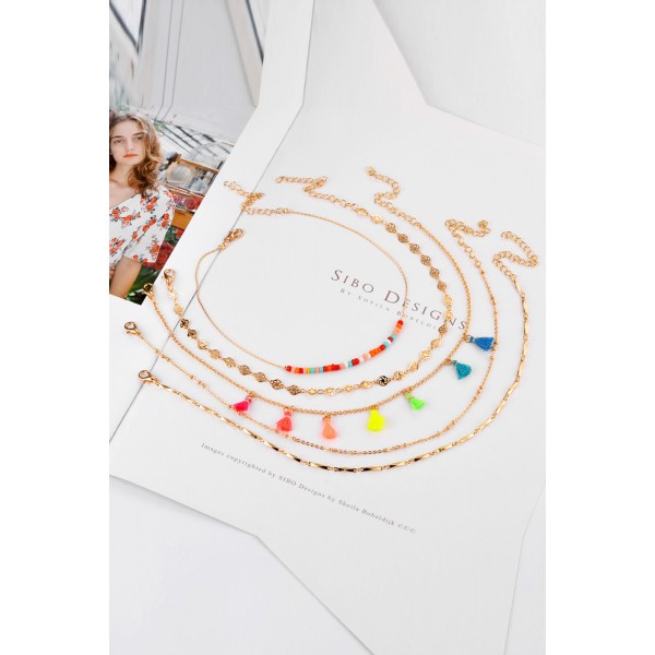 5Pcs Bohemian Colorful Tassel Beading Pendant Necklace