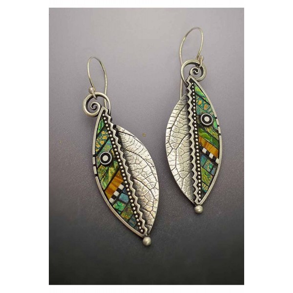 Green Leaf Hook Earrings Set