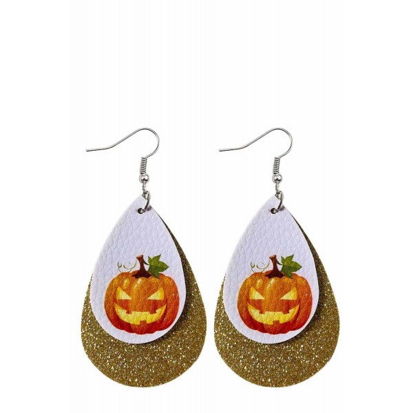 Halloween Pumpkin Print Sequins Double Earrings