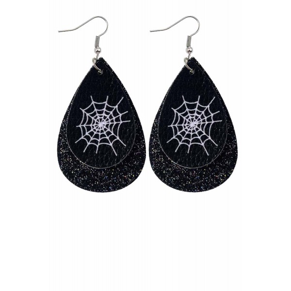 Black Halloween Spider Web Print Sequins Double Earrings