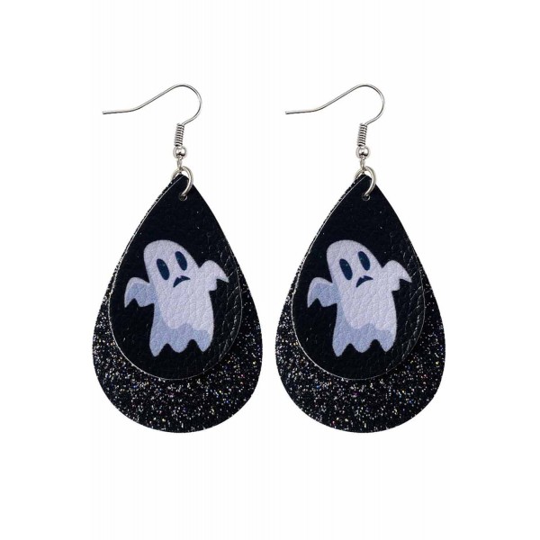 Black Halloween Ghost Print Sequins Double Earrings