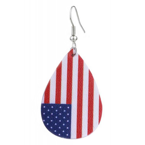 The USA Flag Print Waterdrop Double-Sided PU Leather Earrings