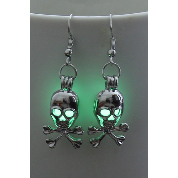 Green Halloween Skull Gleam Earings