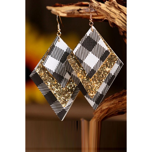 Plaid Sequin Leather Earrings