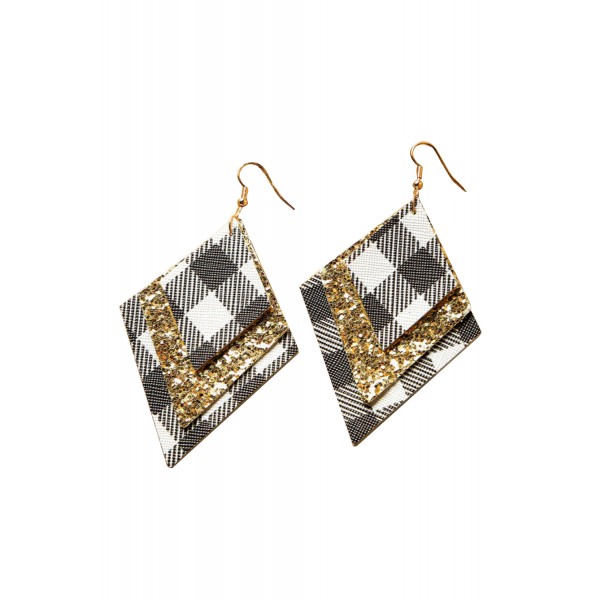 Plaid Sequin Leather Earrings