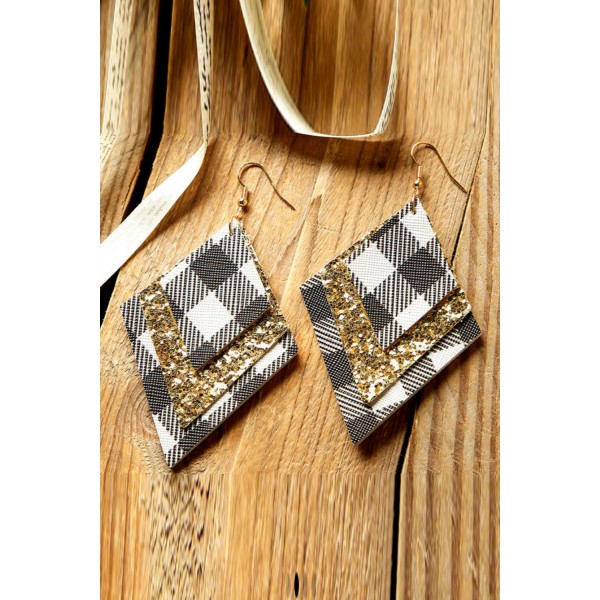 Plaid Sequin Leather Earrings