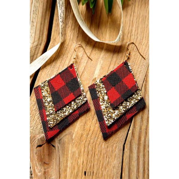Red Plaid Sequin Earrings