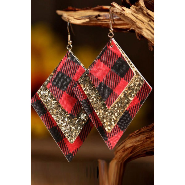 Red Plaid Sequin Earrings