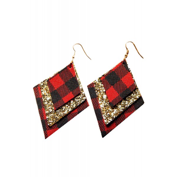 Red Plaid Sequin Earrings