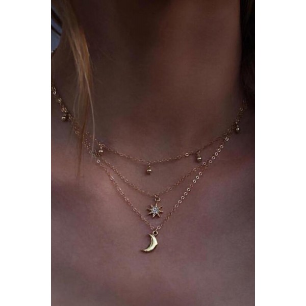 Moon Charm Layered Necklace