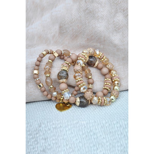 Pink Ball Heart Gemstone Beaded Bracelets