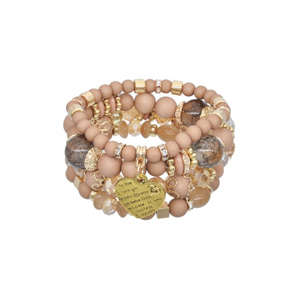 Pink Ball Heart Gemstone Beaded Bracelets