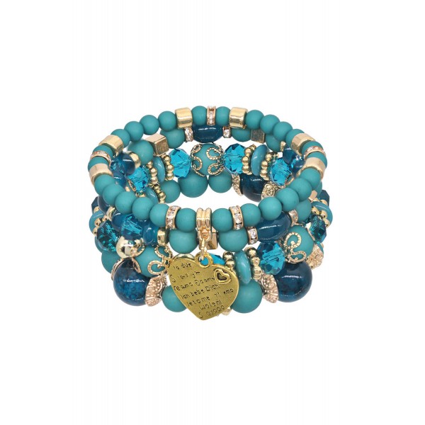 Blue Ball Heart Gemstone Beaded Bracelets