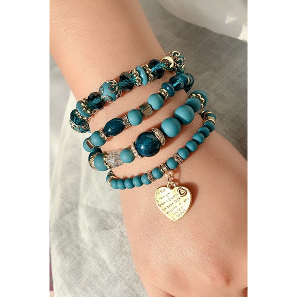 Blue Ball Heart Gemstone Beaded Bracelets