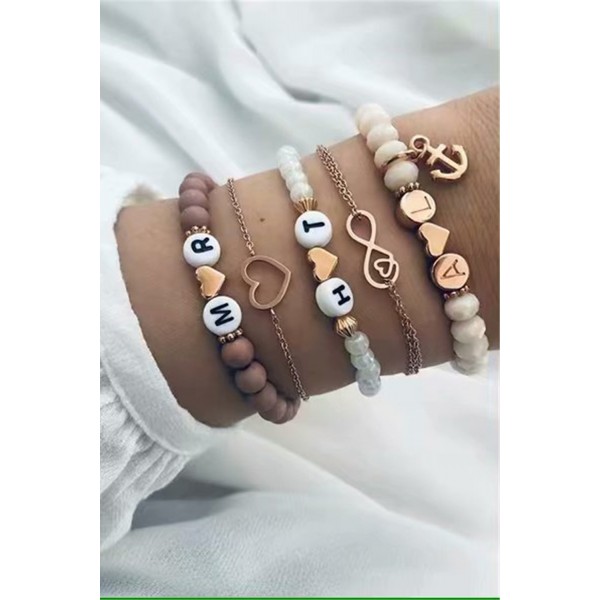 5 pcs Heart Letter Pendant Bracelet