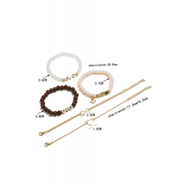 5 pcs Heart Letter Pendant Bracelet