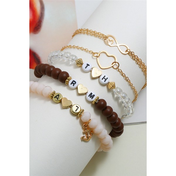 5 pcs Heart Letter Pendant Bracelet