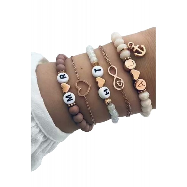 5 pcs Heart Letter Pendant Bracelet