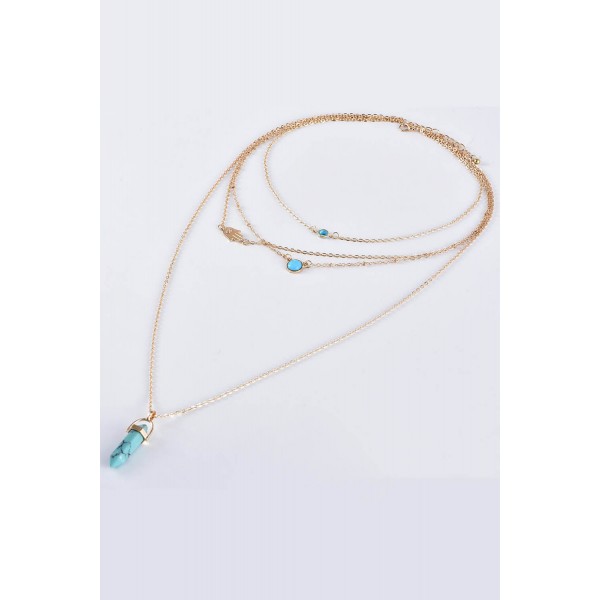 Fashion Gemstone Pendant Multi-Layered Necklace